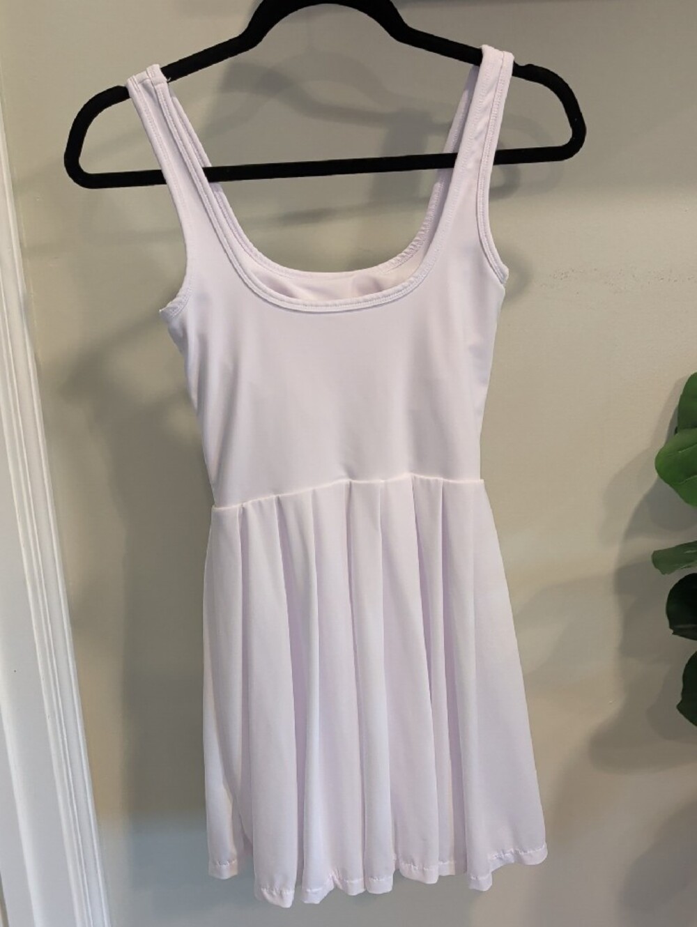 White Scoop Neck Mini Dress with Pleated Skirt - Picture 2 of 5